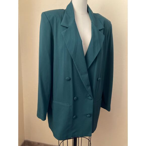 VTG Toni Garment CC Magic Women's Blazer Skirt Size 14 Hunter Green Crepe 2 Pc - Picture 8 of 10